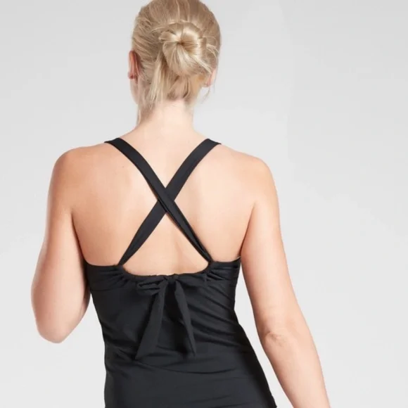 NWT athleta plunge tankini top medium large black A-C swim m l top bow tie back - Picture 2 of 14